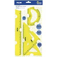 Milan Kit de trazado con regla 30cm- escuadra- cartabón y transportador- amarillo NUEVO